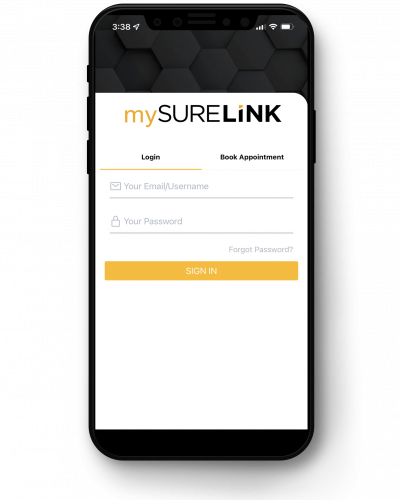 mySureLink App login screen on iphone