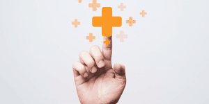 Business person touching virtual orange plus sign for positive dilute drug tests
