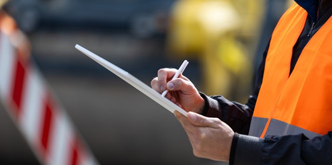 Supervisor writing on clipboard